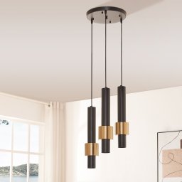 Lustra pendul Lulled cu 3 lumini, metal negru-auriu, 200x28 cm