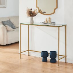 Masa consola Kronoby 100x30x80 cm auriu cu sticla transparenta