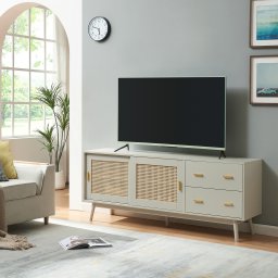 Comoda TV Susa cu front din poliratan, 160x40x65 cm, bej