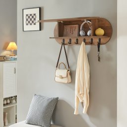 Cuier de perete Vilkön cu polita si compartimente, aspect nuc