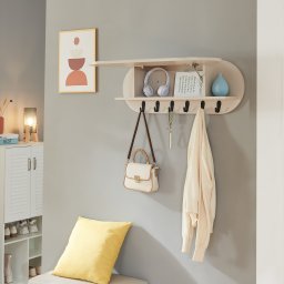 Cuier de perete Vilkon bej cu raft, 6 carlige si compartiment