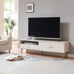 Comoda TV Hallevil 150x39x45 cm alba, cu sertar si 2 usi
