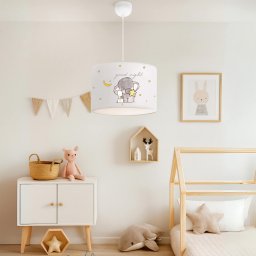 Lustra suspendata pentru copii alba cu model elefant si iepuras