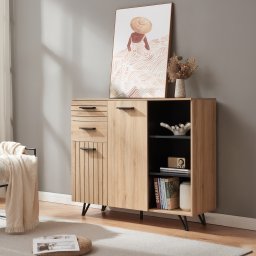 Comoda living Noppen 100x120x38 cm, aspect stejar si negru