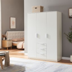 Dulap de haine alb cu 3 usi si 3 sertare, 176x120x52 cm, Eiselfing