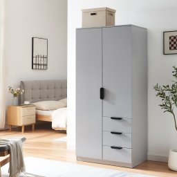 Dulap pentru haine gri cu 3 sertare si 2 usi, 176x80x52 cm