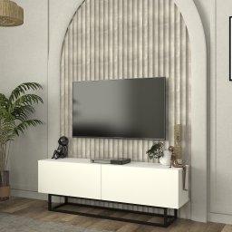 Comoda TV Nolven alba cu 2 usi, cadru metalic, 135 x 32 x 47 cm