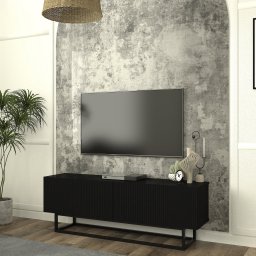 Comoda TV Verpsboga 135 cm, neagra, cu front 3D si 2 usi