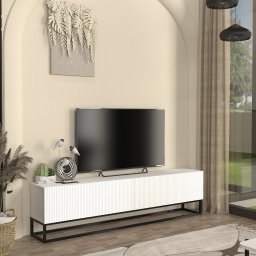 Comoda TV alba Verpsboga, 180 cm, front 3D si 2 usi rabatabile