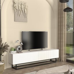 Comoda TV Verpsboga alba cu front 3D si cadru metalic, 180 cm