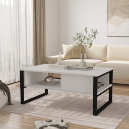 Masuta de cafea Laukaa 100x60 cm alba cu rafturi si cadru metalic