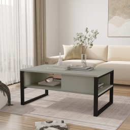 Masa de cafea Laukaa 100x60x44,5 cm verde-gri cu 2 rafturi, [en.casa]