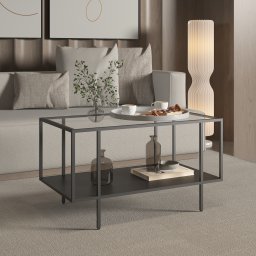 Masa de cafea Nynna 90x50x50 cm neagra, cu blat din sticla