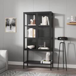 Vitrina living Borshavisa din metal si sticla, 2 usi, negru, 160x80x35 cm