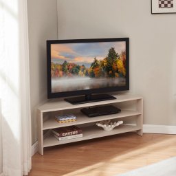 Masa TV de colt Berg bej 110x36x41,5 cm cu 2 rafturi, [en.casa]