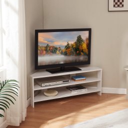 Masa TV de colt Berg 110x36x42 cm alba, cu 2 rafturi, [en.casa]