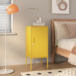 Noptiera metalica galbena cu usa încuiabila, 82x35x35 cm