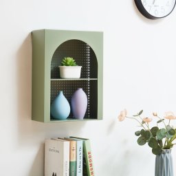 Raft de perete din metal verde cu 2 polite, 40x30x13 cm, [en.casa]