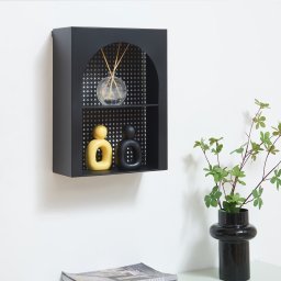 Raft de perete metalic negru cu 2 compartimente, 40x30x13 cm