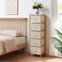 Comoda îngusta Maldon cu 5 sertare textile, bambus, natur/bej