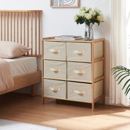 Comoda Maldon cu 6 sertare textile, bambus, natur/bej, 79x66x35 cm