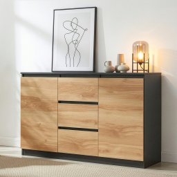 Comoda sideboard Kyr 120x40x75 cm negru si stejar rustic
