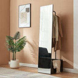 Oglinda cuier 2 în 1 Saden cu spatiu depozitare, 165x40x50,5 cm, negru