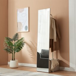 Oglinda cuier 2 în 1 Saden, cu spatiu depozitare, 165x40x50,5 cm, nisip