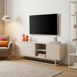 Comoda TV Boxholm 160x30x56,5 cm bej nisip, 3 usi, [en.casa]