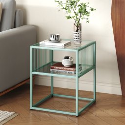 Masa laterala Tronevn cu blat din sticla 50x40x40 cm, verde menta