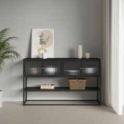 Bufet sideboard Säkylä cu 4 usi din sticla, 150x38x90 cm, negru