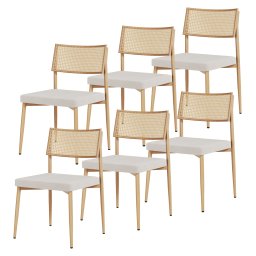 Set 6 scaune dining bej cu spatar aspect rattan Jördfjok