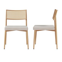 Set 2 scaune dining Jördfjok bej, tapitate, cu spatar efect ratan