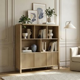 Comoda living Lukkodso 98x102x30 cm, stejar deschis, cu usi push-to-open