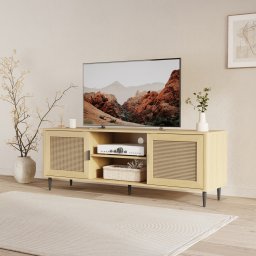 Comoda TV Lukhomso 152x40x54 cm, aspect stejar si ratan