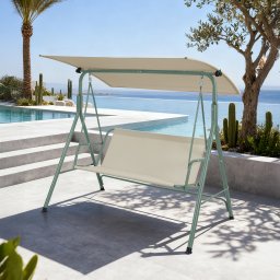 Banca leagan de gradina 3 locuri cu copertina, verde deschis/bej