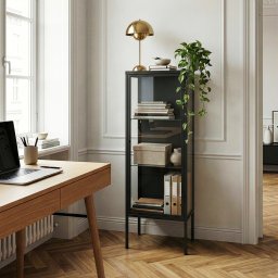 Vitrina metalica neagra cu usa din sticla si 3 rafturi Borshavisa