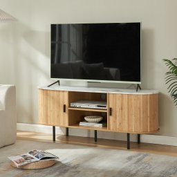 Comoda TV Tvedestrand 140x40x55 cm, bambus si alb marmura