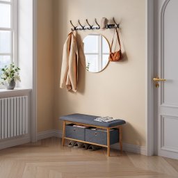 Bancheta pentru pantofi cu depozitare si 2 cutii, bambus, 90x30x45 cm