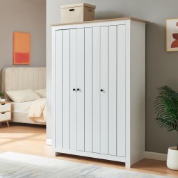 Dulap pentru haine Vasand cu 3 usi, alb si stejar, 175x120x52 cm