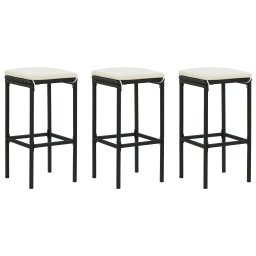 Taburete de bar cu perne, 3 buc., negru, poliratan GartenMobel Dekor