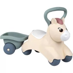Little Smoby: Căluț de mers cu remorcă și spațiu de joacă sub scaun - bej-verde
