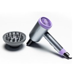 Uscator de par Heinner HHD-R20DC-GYV, Motor DC, 1700-2000 W, 2 trepte de putere, 3 setari de temperatura, Ionizare, Maner pliabil, Gri si mov