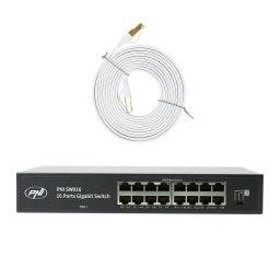 Pachet switch PNI SW016 16 x 10/100/1000 Mbps, Gigabit, carcasa metalica si patch 3m CAT8 PNI U8030W
