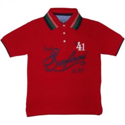 Tricou polo rosu cu maneca scurta si imprimeu (3113), 7 ani / 122 cm