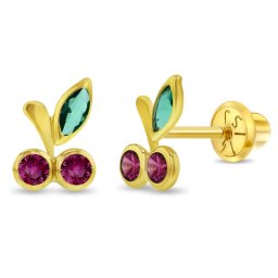 Cercei din Aur 14K pentru Copii – Cirese cu pietre CZ fucsia, inchidere cu Filet si Protectie