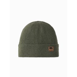 Ombre Men's knitted beanie cap with patch - olive