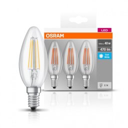 Set 3 becuri LED Osram Base Filament B40, E14, 4W (40W), 470 lm, A++, lumina neutra (4000K)