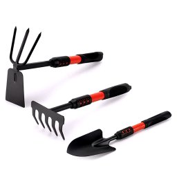 Set 3 ustensile pentru gradina lopatica grebla si cultivator maner ergonomic antiderapant