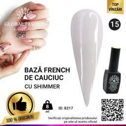 Cauciuc baza de gel lac de unghii french-ul cu шиммером , Rubber Base Coat French, 8 ml, Global Fashion 015
